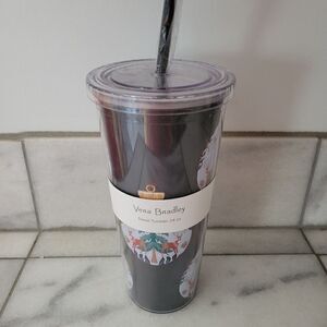 Vera Bradley Merry Mischief Ornaments Double Wall Tumbler 24 oz w/ Straw NEW
